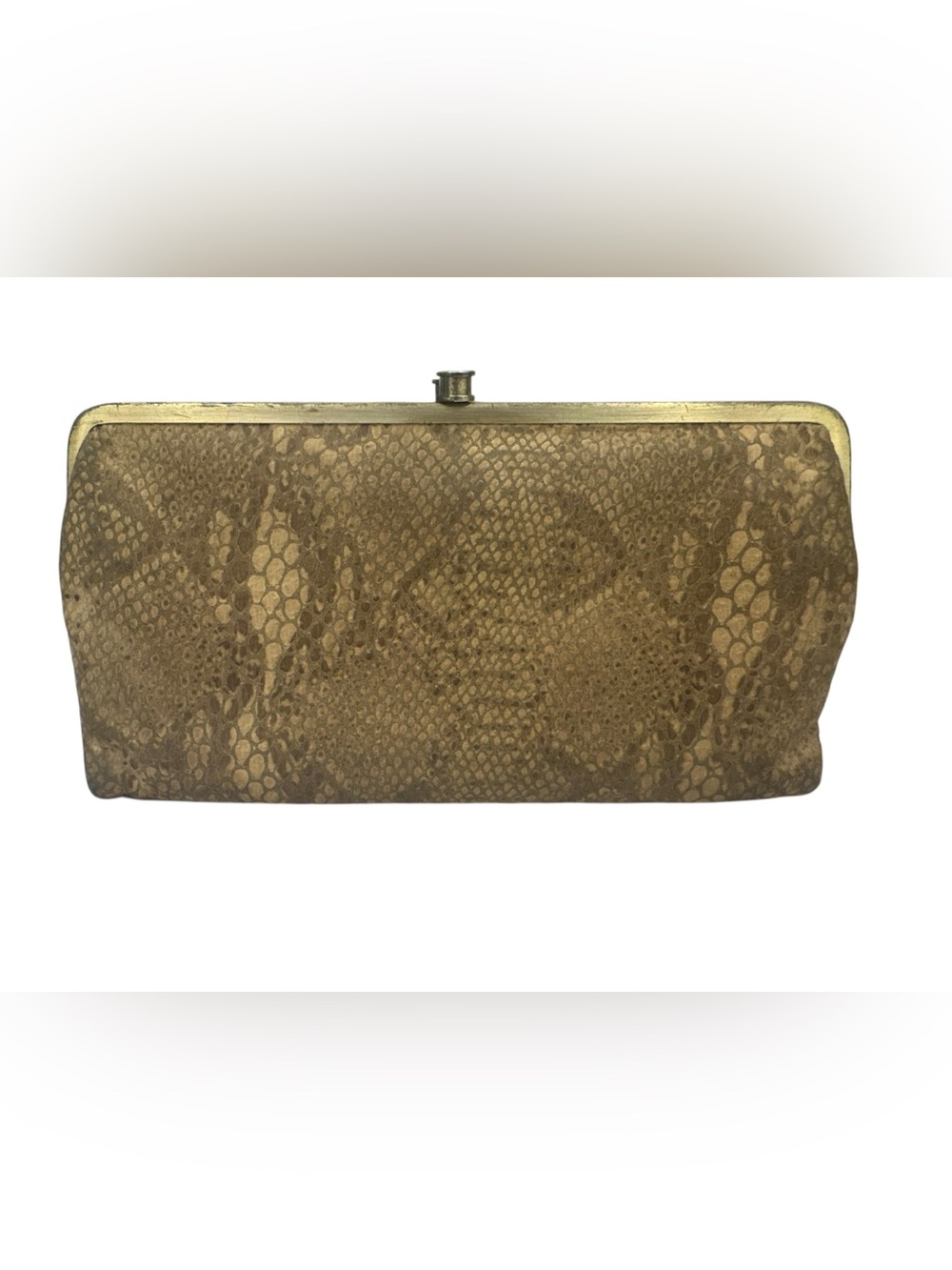 HOBO International Lauren Clutch Wallet Python Snakeskin Embossed Leather Beige